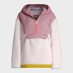 UGG Iggy Oversized Pink Salt Sherpa Half-Zip Hooded Pullover